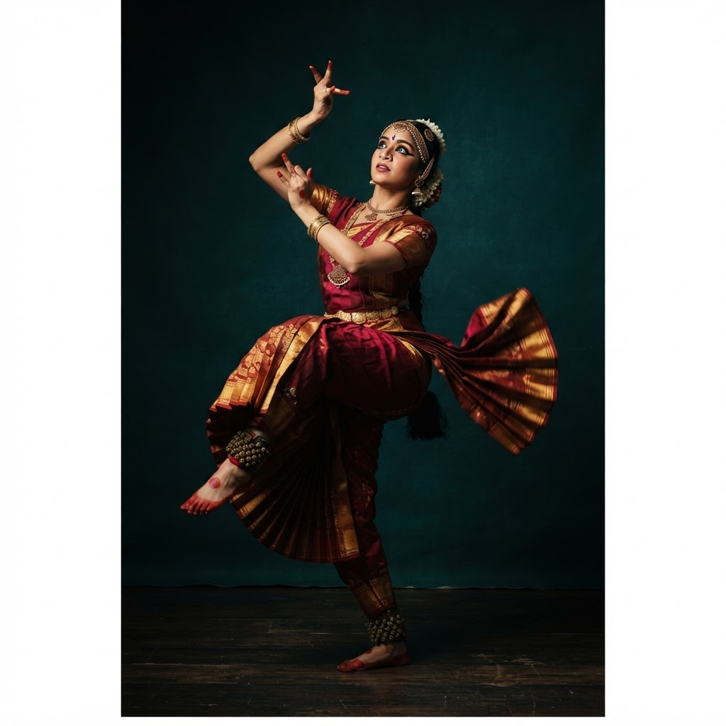 Indian classical dancer performing in a traditional costume